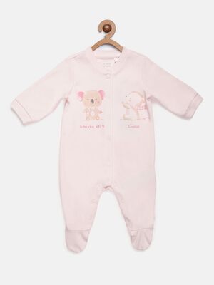 Pink Printed Babysuit-Front Opening